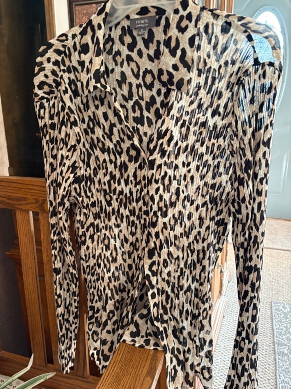 Ninety Leopard Print Button-Up Top - Black & Cream